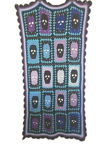 Afghanischer Totenkopf Handarbeit Überwurf Decke Dia de los Muertos Sugar Skulls 26" x 49" - Bild 1 von 9
