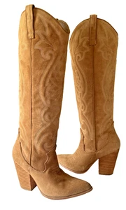 Steve Madden Lasso Stiefel 7 M Cognac Stacked Blockabsatz Spitz Kniehoch - Bild 1 von 17