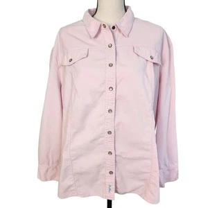 Damen Duck Head Cord Perlen Druckknopf Shirt Größe 3X Rosa Longshirt Dünn Wal - Bild 1 von 12