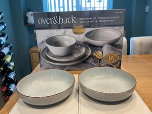 OVER & BACK GREY COUPE DINNER / PASTA BOWLS X 2 STONEWARE BRAND NEW LOT B - Picture 1 of 13