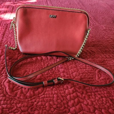 DKNY Crossbody Bag Y2K Red Textured Saffiano w Gold Chain Accent in Strap - Image 1 of 4