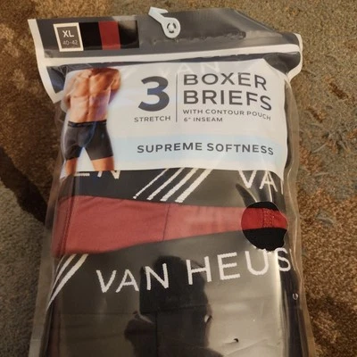 Van Heusen ~ Calzoncillos boxer de 3 piezas para hombre ropa interior mezcla de poliéster ~ XL rojo/negro Foto 1 de 4