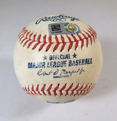 2021 San Diego Padres Marlins Game Used Baseball Manny Machado RBI GroundOut 9 - Image 1 of 4