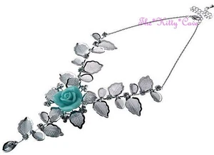 Silver Deco Mesh Lace Rose Flower Scrolled Collar Necklace w/ Swarovski Crystals - Picture 1 of 1