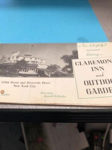 Postcard Claremont Inn 124 St Riverside Dr NYC &outdoor Gardens 1939s folder - Picture 1 of 5