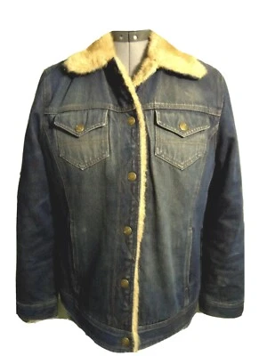 Chaqueta de mezclilla COLE B ACOLCHADA M azul completo ribete de piel abrigo de invierno ropa de rancho Foto 1 de 4