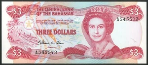 Bahamas, Banco Central de las Bahamas, 3 dólares, Ley de 1974, [1984], UNC - Imagen 1 de 2