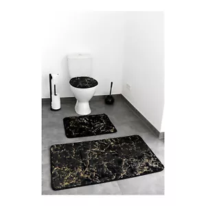 3 teiliges Badematten-Set mit Marmormuster Rutschfest und Waschbar aus Polyester - Bild 1 von 11