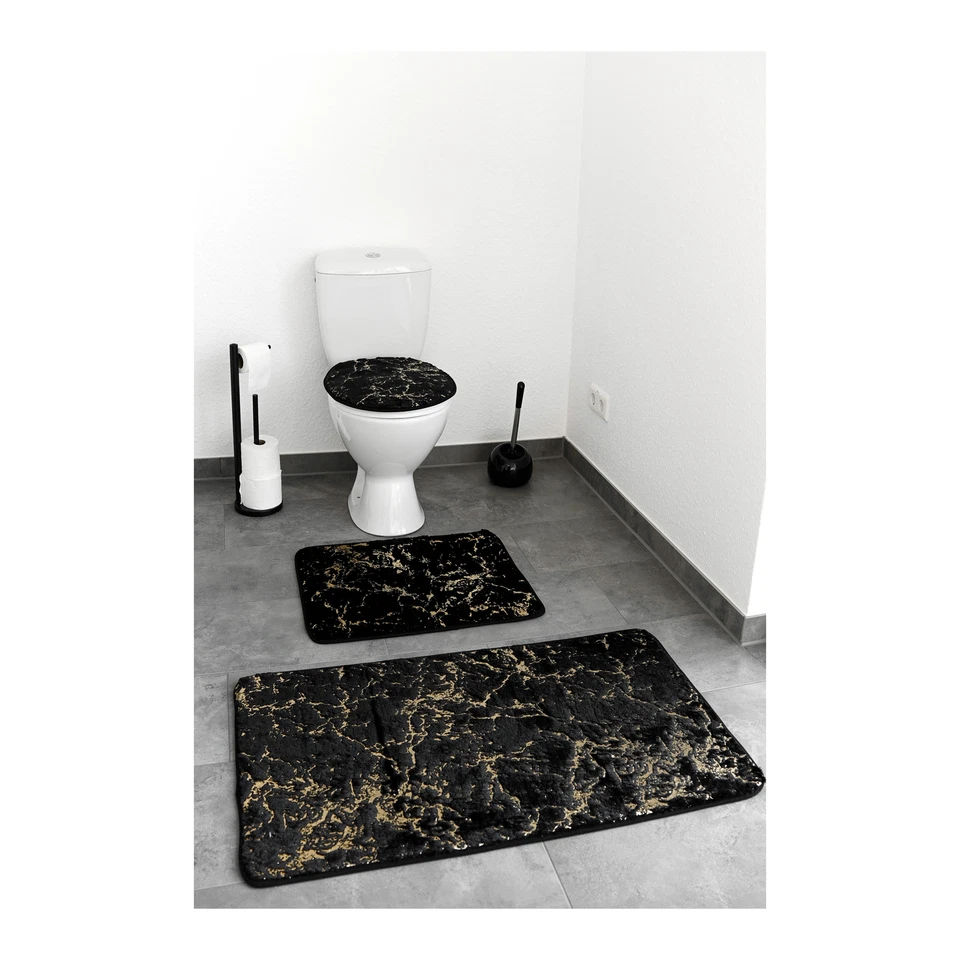 3 teiliges Badematten-Set mit Marmormuster Rutschfest und Waschbar aus Polyester - Bild 1 von 1