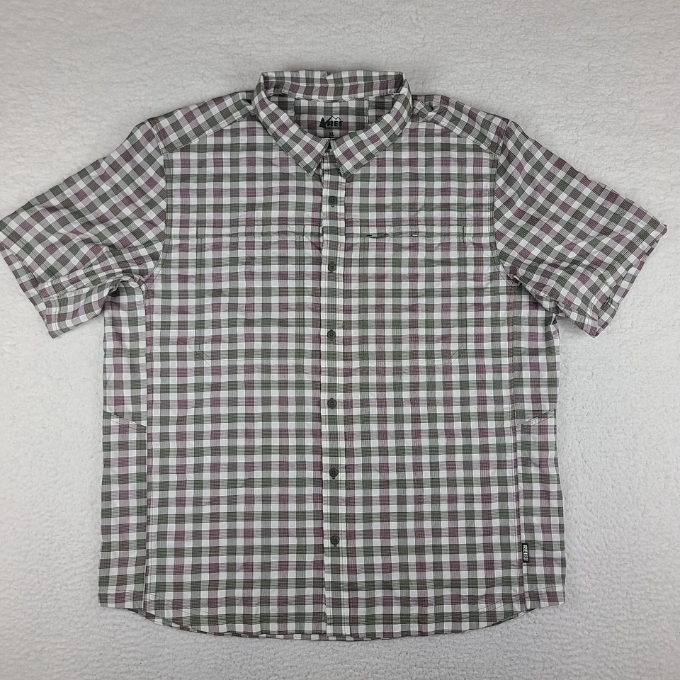 REI Co Op Shirt Mens XL Purple Green Plaid Sahara Outdoor Vented Button Up - Image 1 of 4