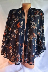 XHILARATION (L) Wrap MIDNIGHT BLUE Butterfly Print Crushed Polyester Poncho Top - Picture 1 of 8