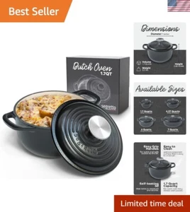 Elegant 1.7 Quart Enameled Cast Iron Dutch Oven - Nero Black, Perfect for Baking - Picture 1 of 11