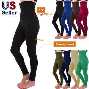 Women's High Waist Compression Top Tummy Control Thick Fleece Lined Leggings - Picture 1 of 36