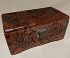 Vintage Hand Carved Hinged Camphor Wood Box Chest W/ Lid 4-3/8"X 3-3/4" X 8?
