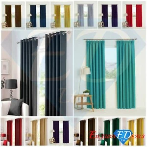 Thermal Blackout Curtains Ready Made Eyelet Ring Top / Pencil Pleat Window Decor - Picture 1 of 20