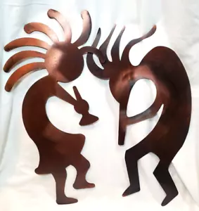 Two Kokopelli in Copper Large Wall Hanging with Two Wall Brackets 20" Tall - Picture 1 of 8