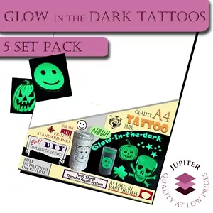 Tattoo Glow in Dark Transfer Papers -New- Easy Waterproof Tattoos Inkjet 5 sets - Picture 1 of 6