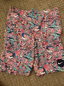 Nike Swimsuit Boys Large Swim Trunks Pink Sharks - Picture 1 of 6