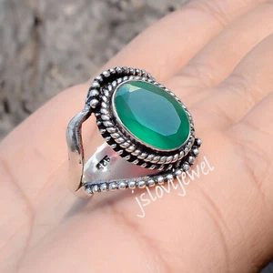 Green Onyx Big Gemstone 925 Sterling Silver Ring Birthday Present Jewelry - Picture 1 of 6