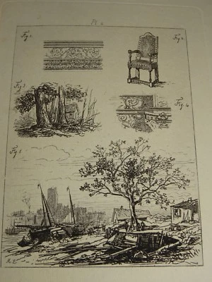 Maxime LALANNE 1827-1886 Gravure ORIGINALE PAYSAGE OBJETS IMPRESSIONNISME 1870 - Photo 1/2