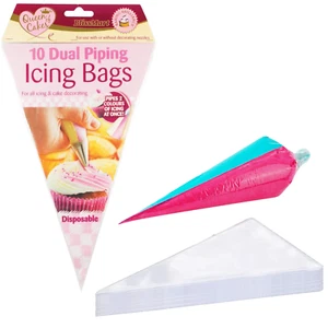 Dual Icing Bags Fondant Cream Disposable Strong Piping Bags x 10 Cake Decorating - Picture 1 of 6