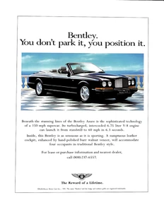 1995 Bentley Azure 6.75 Liter V-8 150mph Supercar Park It Vintage Print Ad x - Picture 1 of 2