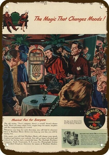 1947 WURLITZER JUKEBOX ALBERT DORNE Art Vintg-Look DECORATIVE REPLICA METAL SIGN - Image 1 of 1