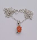 925 Solid Sterling Silver Red Carnelian Chain Pendant-18.6 Inch M767