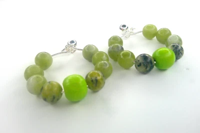 Jade Yellow Turquoise Sterling Hypoallergenic Beaded Handmade Colorful Earrings - Image 1 of 4