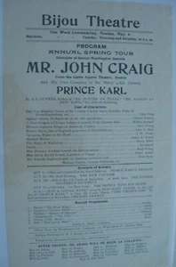 PRINCE KARL - Vintage c.1910's Bijou Theatre Program - Boston MA - John Craig - Picture 1 of 1