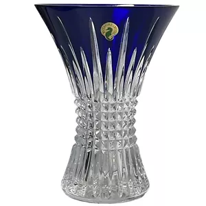 Waterford Lismore Diamond Cobalt Clear Cut Glass Crystal Vase 20 cm 8 In. - Picture 1 of 7