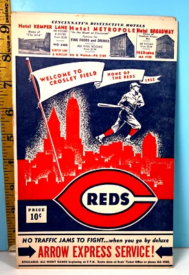 1952 Cincinnati Reds Baseball Program vs Braves Unscored HIGH GRADE!!🔥 - Image 1 of 4
