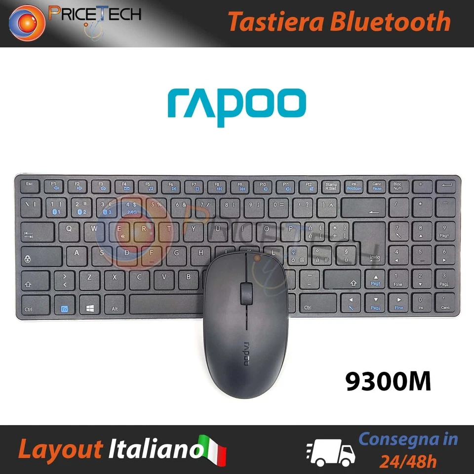 Rapoo 9300M Multi-mode Ultra-slim Wireless Keyboard and Mouse Combo - ITALIANA - Immagine 1 di 4