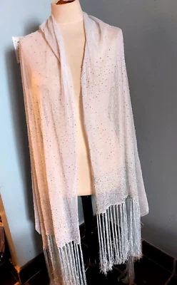 Mark Snider Womens Beaded Fringe Wide Scarf Shawl Wrap Vintage Wedding - Image 1 of 4