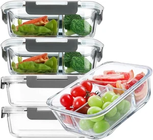 Glass Food Storage Containers 5 Pack,Three Models Glass Meal Prep Containers wit - Picture 1 of 12