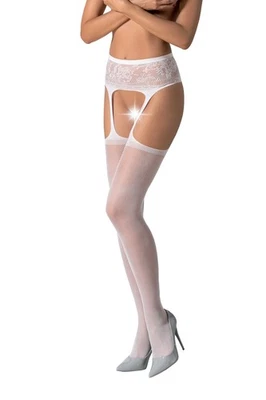 Strapsstrümpfe in weiß Strumpfhose ouvert aus Netz transparent Stretch S M L - Bild 1 von 3