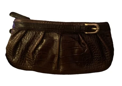 Cartera clutch pequeña Anne Taylor Loft acabado cocodrilo marrón Foto 1 de 4