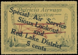 1926, CANADA, SEMI-OFFICIAL PATRICIA AIRWAYS BLACK 5CENTS/25C, ERROR, MH #CL25f - Picture 1 of 2