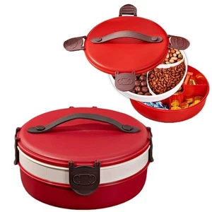 Divided Serving Tray with Lid and Handle - 2-in-1 Round Snack Box Container - Picture 1 of 8