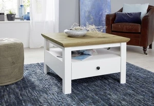 Couchtisch Wohnzimmertisch Landhaus Beistelltisch mit Schublade Eiche weiß 70 cm - Bild 1 von 3