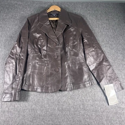 Women’s Brown Leather Jacket Women’s 14P Button Pockets City Office Chadwick’s - Image 1 of 4