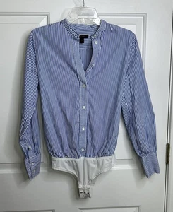 Body blusa donna J Crew 2 bottoni davanti blu bianco righe ufficio LEGGI - Foto 1 di 15