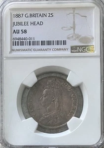 Silver 1887 Great Britain 1 Florin | NGC AU58 IEB variety - Picture 1 of 2