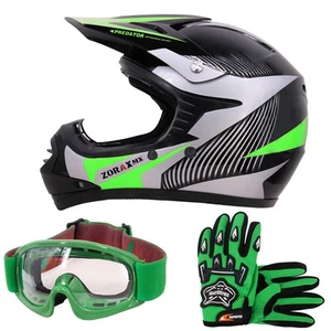ZORAX ZOR-X19 Motocross Green Helmet Child Junior Kids & Goggles & Gloves ATV - Picture 1 of 24