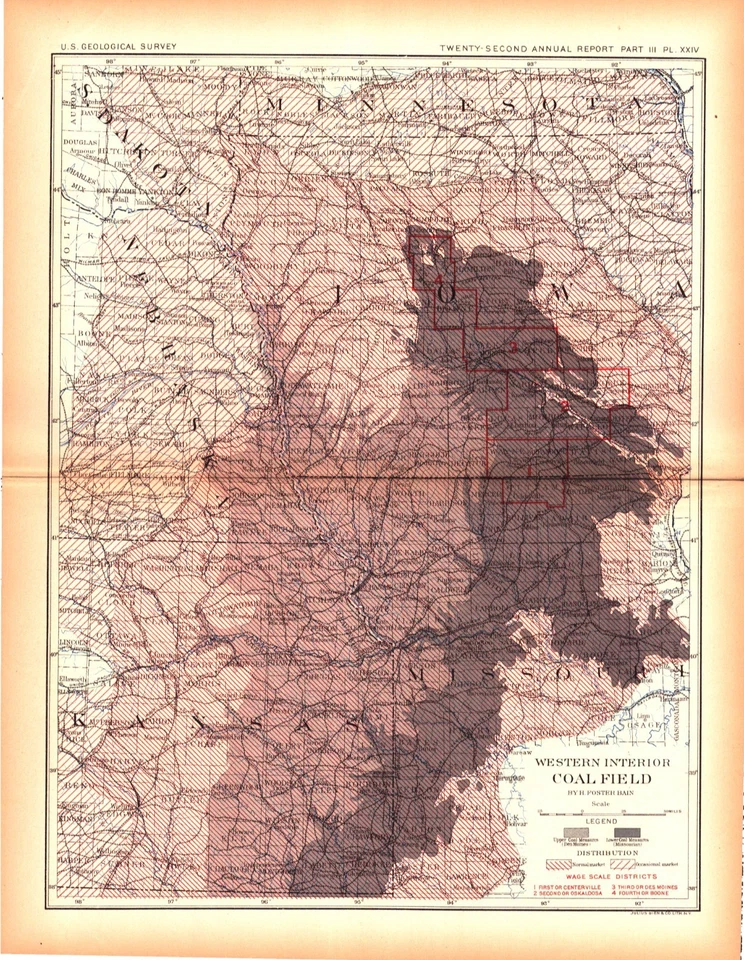 West Interior Coal Field-USGS Lithograph Map Kansas Missouri Iowa Oklahoma 1902 - Image 1 of 1