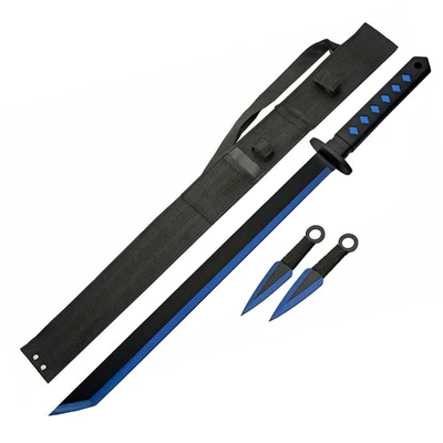 27" Azul Cyber 3 Piezas Espada Ninja Set 2 Piezas Cuchillos Lanzadores Réplica Marcial Foto 1 de 4