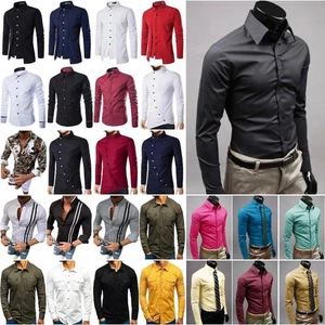 Men's Long Sleeve Shirt Formal Business Work Dress Shirts Casual Slim Fit Tops~ㅖ - Picture 1 of 29