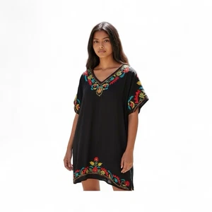 A&A Clothing Black Floral Embroidered Tunic Dress Size S - Picture 1 of 8