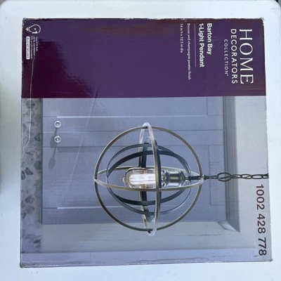 Home Decorators Barton Bay 1-Light Bronze and Champagne Pewter Orb Mini Pendant - Image 1 of 4