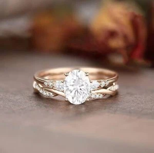 Split Shank Ring Oval 8*6MM Moissanite Engagement Ring Set 14K Rose Gold Plated - Picture 1 of 5